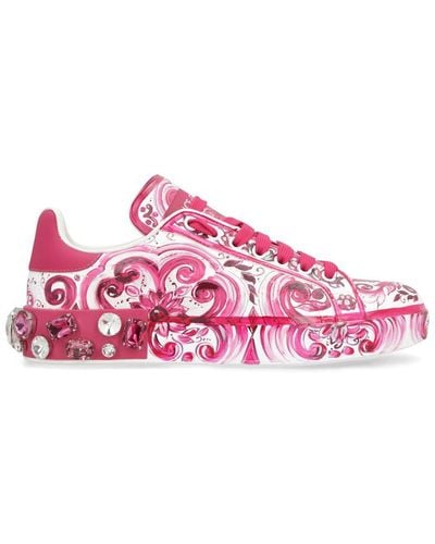 Dolce & Gabbana Portofino Leather Sneakers - Pink