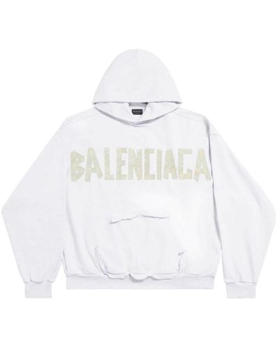 Balenciaga Tape Type Cotton Hoodie - White