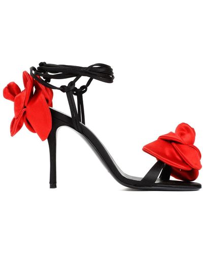 Magda Butrym Flower Satin Sandals Shoes - Red