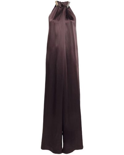 Stella McCartney Long Jumpsuit In Glossy Viscose Blend With Chain Detail At The Neckline - Purple