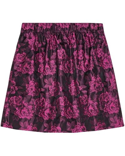 Ganni Botanical-print Jacquard Miniskirt - Purple
