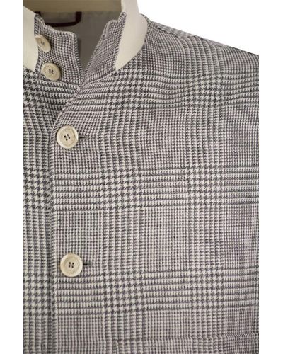 Brunello Cucinelli Linen, Wool And Silk Checked Jacket - Gray