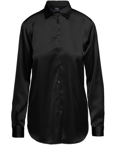 Plain Long-sleeved Blouse And Button Fastening In Satin - Black