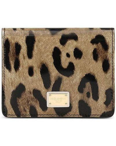 Dolce & Gabbana Polished Calfskin Wallet With Leopard Print - Metallic