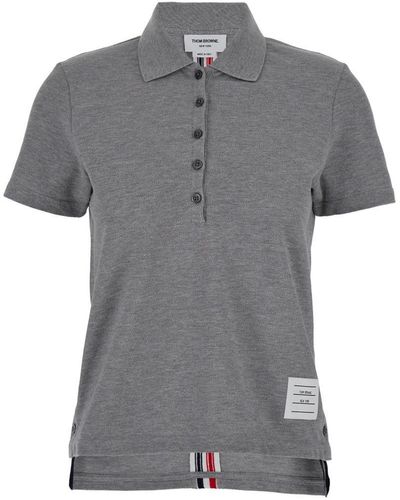 Thom Browne Relaxed Fit Short Sleeve Polo W/ Centre Back Rwb Stripe - Grey