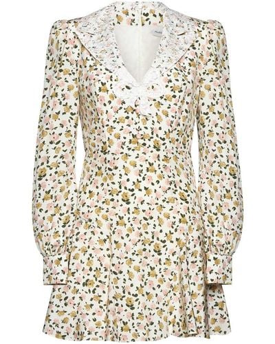 Alessandra Rich Flower Print Silk Mini Dress - White