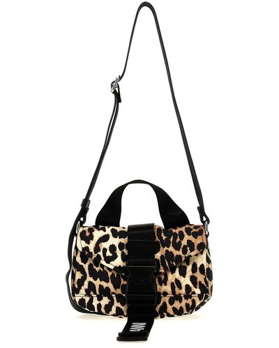 Ganni Leopard Tech Mini Satchel Crossbody Bags - Black