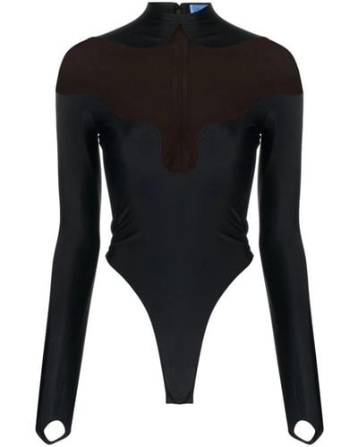 Mugler Panelled Bodysuit With Sheer Neckline - Black
