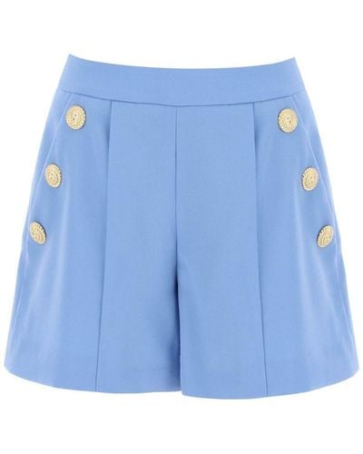 Balmain Embossed Button Shorts With - Blue