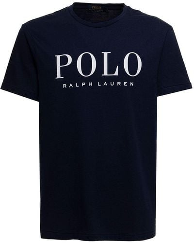 Ralph Lauren Man's Blue Cotton T-shirt With Logo Print