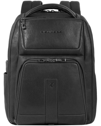 Piquadro 15.5" Leather Laptop Backpack Bags - Black
