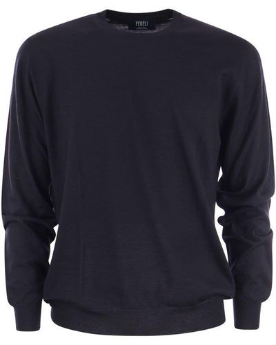 Fedeli Crew-neck Jumper In Wool - Blue