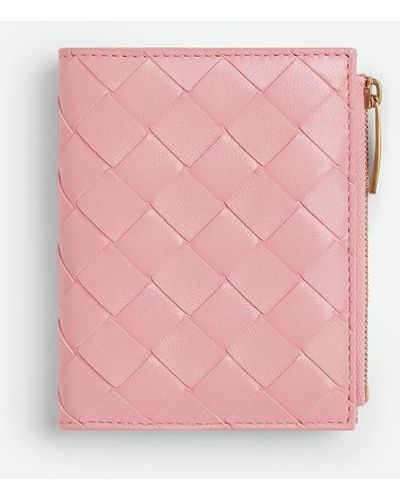 Bottega Veneta Small Intrecciato Bi-Fold Zip Wallet - Pink