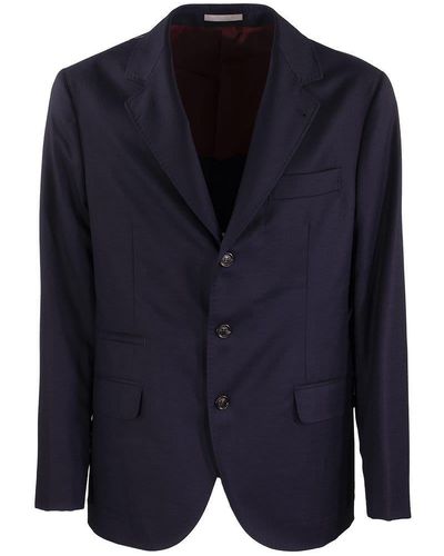 Brunello Cucinelli Single-Breasted Jacket Deconstructed Virgin Wool Jacket - Blue