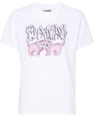 Ganni T-shirt With Logo, - White