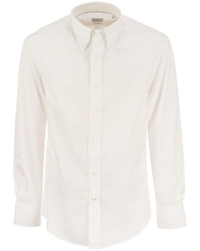 Brunello Cucinelli Slim Fit Twill Shirt Button Down - White