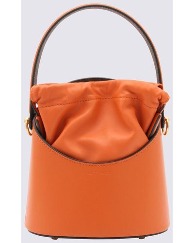 Etro Leather Saturno Bucket Bag - Orange