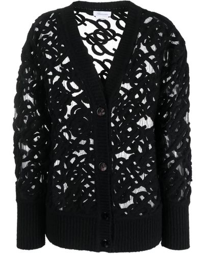 Blumarine Cardigan Sweater With Logo - Black