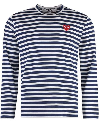COMME DES GARÇONS PLAY Striped Cotton T-Shirt - Blue