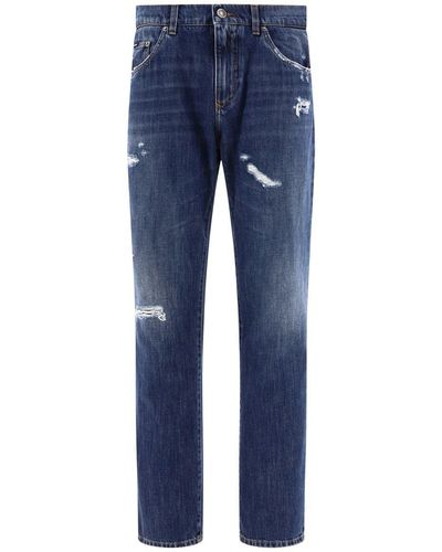 Dolce & Gabbana Straight Leg Jeans With Ripped Details - Blue