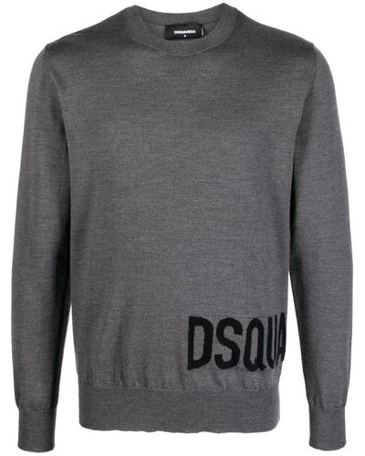 DSquared² Logo-intarsia Crew-neck Sweater - Gray