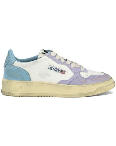 Autry Super Vintage Medalist Low Sneakers In White, Lilac And Light Blue Leather