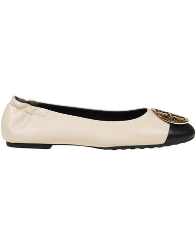 Tory Burch Claire Ballerina In Leather With Logo - Multicolour