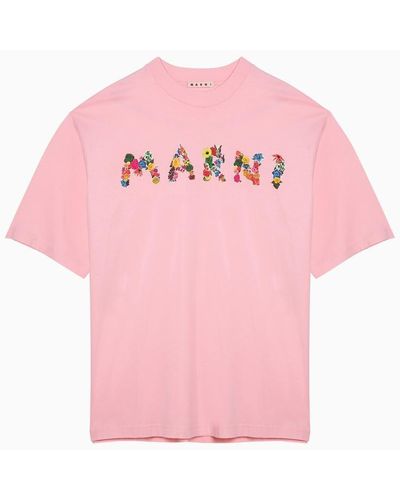 Marni T Shirt With Logo Bouquet - Pink