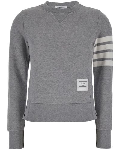 Thom Browne Jersey Sweatshirt With 4Bar Detail - Gray