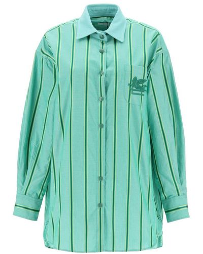 Etro Striped Mini Shirt Dress - Green