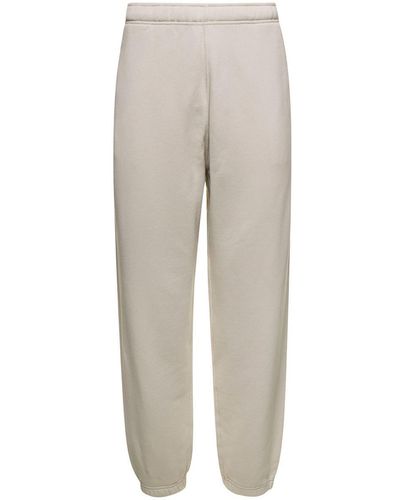 Stone Island White Jogger Pants With Contrasting Logo Embroidery In Cotton Woman - Natural