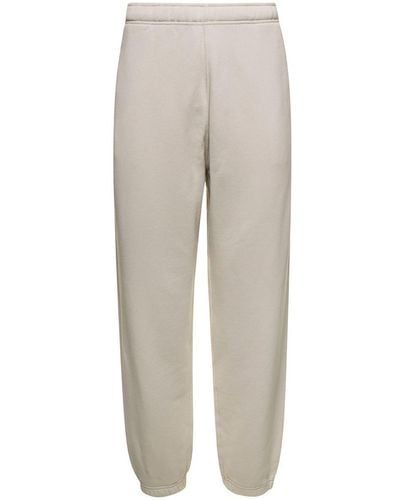 Stone Island White Jogger Pants With Contrasting Logo Embroidery In Cotton Woman - Natural