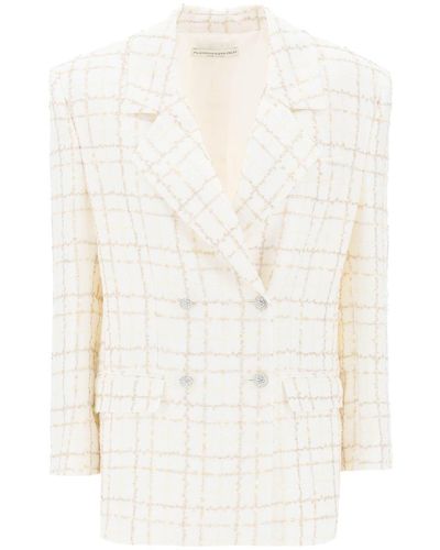 Alessandra Rich Oversized Tweed Jacket With Plaid Pattern - White