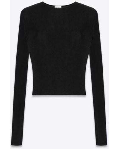 Saint Laurent Ribbed-Knit Cropped Top - Black
