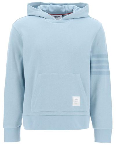 Thom Browne 4 Bar Hoodie In Cotton Knit - Blue