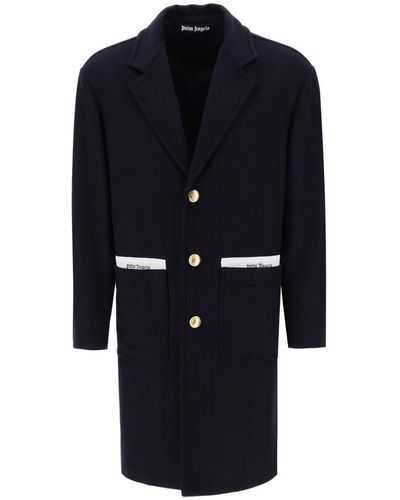 Palm Angels Sartorial Tape Wool Cashmere Coat - Blue