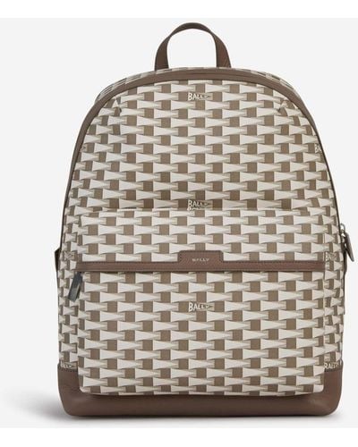 Bally Logo Leather Backpack - Gray