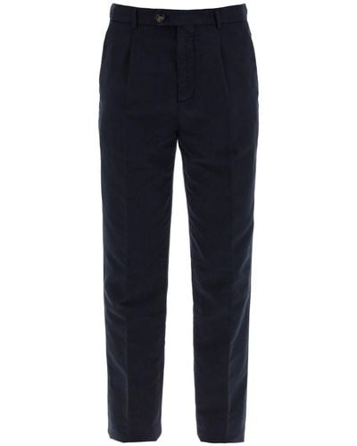 Brunello Cucinelli Linen And Cotton Blend Trousers For - Blue