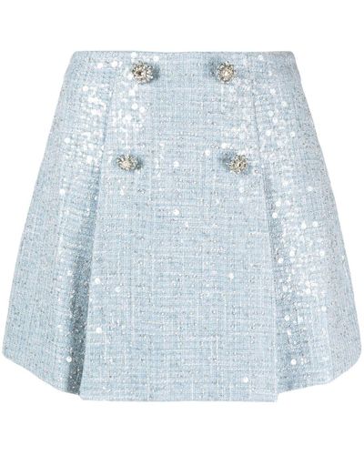 Self-Portrait Sequin Boucle Mini Skirt - Blue