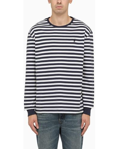 Polo Ralph Lauren White/navy Striped Crew Neck T Shirt - Blue