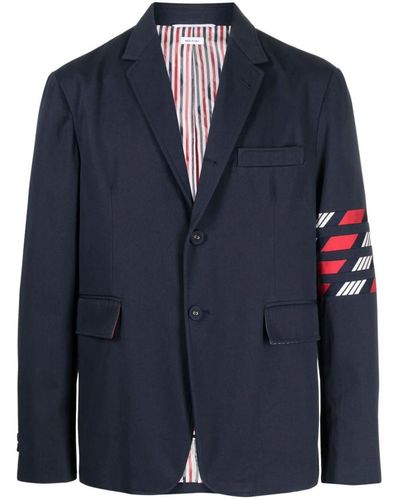 Thom Browne Unconstructed Classic Sport Coat - Fit 1 - With 4 Bar In 4 Bar Repp Stripe Silk Cotton Mogador Clothing - Blue