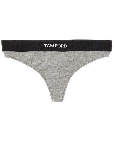 Tom Ford Logo Thong Briefs - Black
