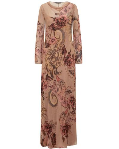 Alberta Ferretti Dress With Flower Print - Natural