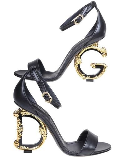Dolce & Gabbana Devotion Sandal In Black Leather - White