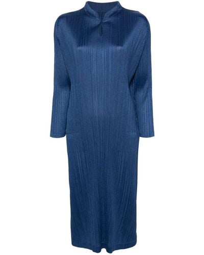 Pleats Please Issey Miyake Pleated Long Dress - Blue