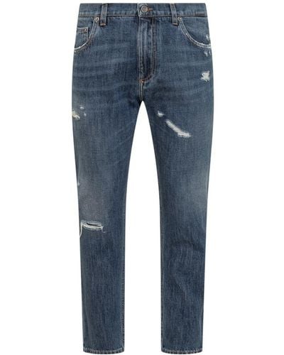 Dolce & Gabbana Denim Jeans With Abrasions - Blue