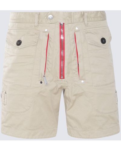 DSquared² Beige And Red Cotton Blend Shorts - Natural