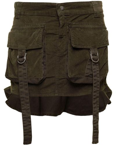 Blumarine Military Cargo Mini-Skirt With Rear Frill - Green