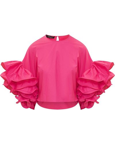 Rochas Top With Curled Sleeves - Pink