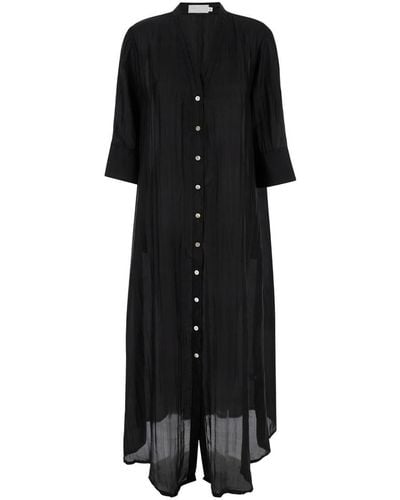 THE ROSE IBIZA Long Dress With Mother-Of-Pearl Buttons - Black